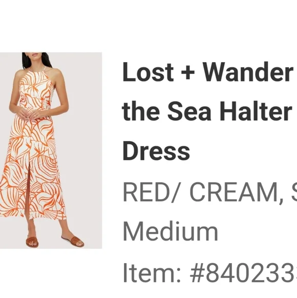 Nordstrom Lost & Wander Salt to the Sea Midi Halter Dress Red & Cream M NWT - Picture 13 of 13